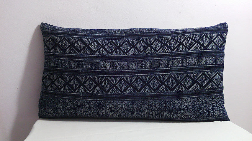 Hmong Indigo Pillow Cover - Navy Batik Throw Pillow