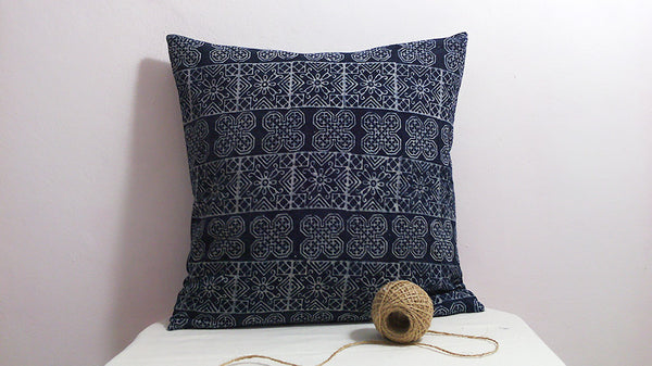 Hmong Indigo Pillow Cover - Navy Batik Throw Pillow