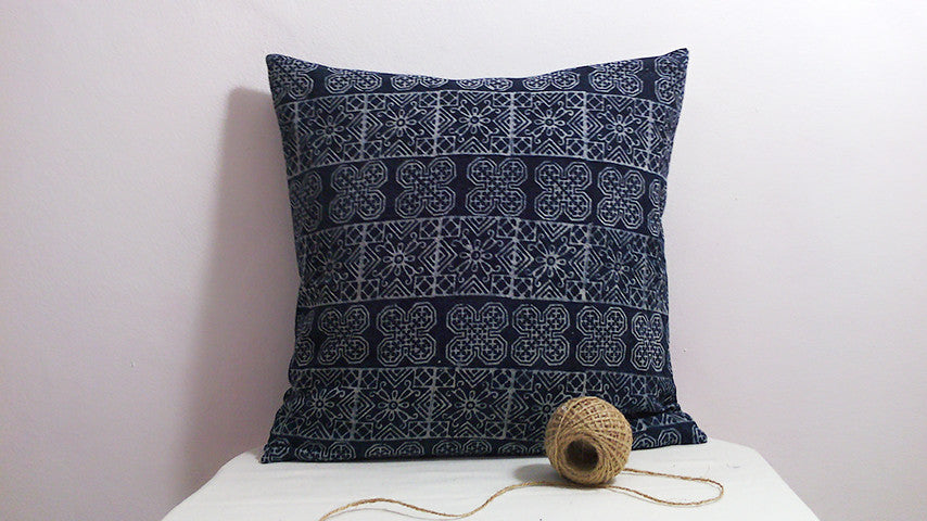 Hmong Indigo Pillow Cover - Navy Batik Throw Pillow