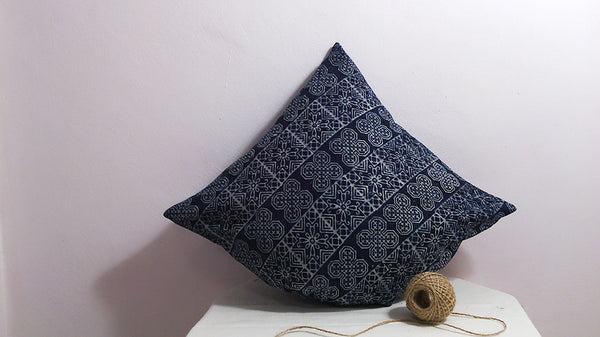 Hmong Indigo Pillow Cover - Navy Batik Throw Pillow