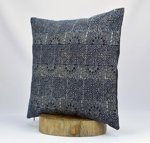 Hmong Indigo Pillow Cover - Navy Batik Throw Pillow